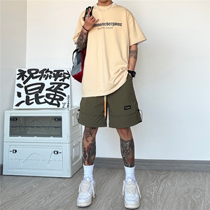 皱感【三防】金属皮标彩虹色松紧腰绳休闲短五分裤XK007-P50控68图片