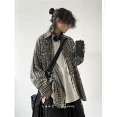 格子宽松长袖衬衫男女复古宽松bf风情侣休闲外套潮牌CY1103-P35，男装衬衫，星座412-1