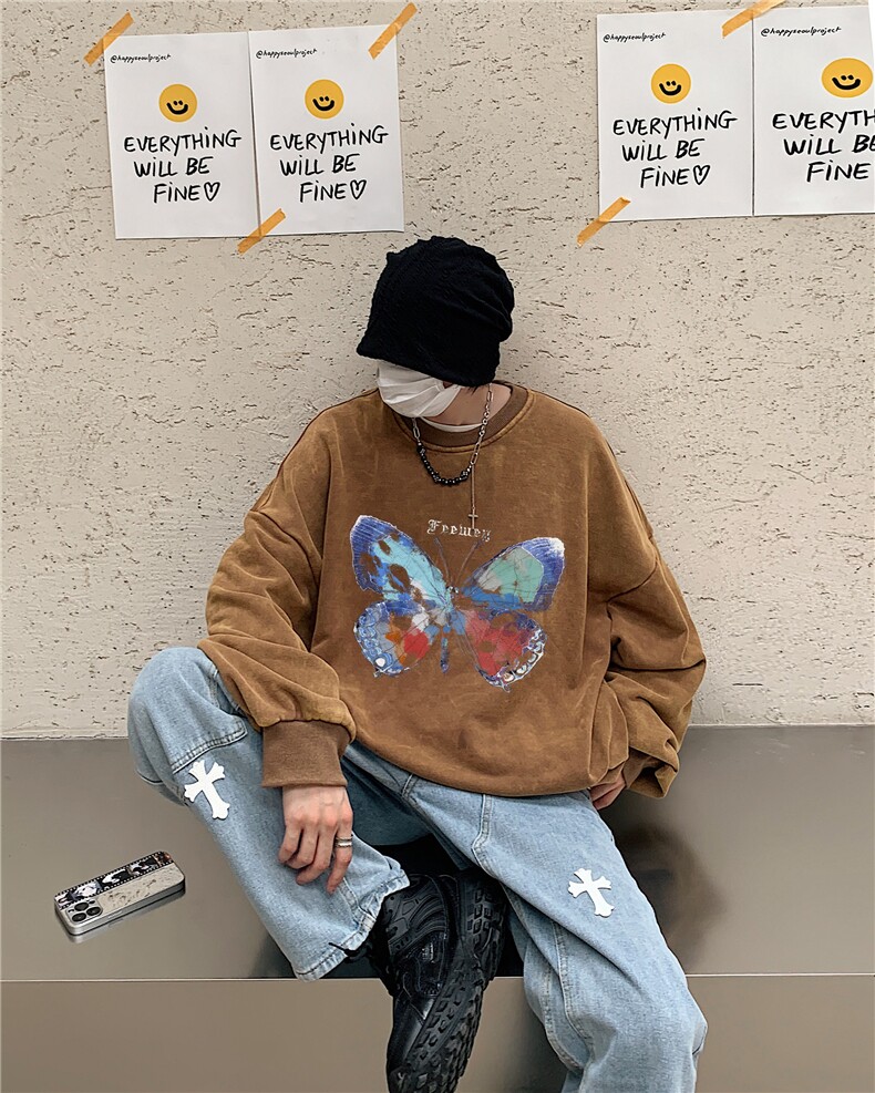 22新款秋复古美式水洗做旧宽松男女中性卫衣301B-JB7897-P58,男装卫衣,星座301B