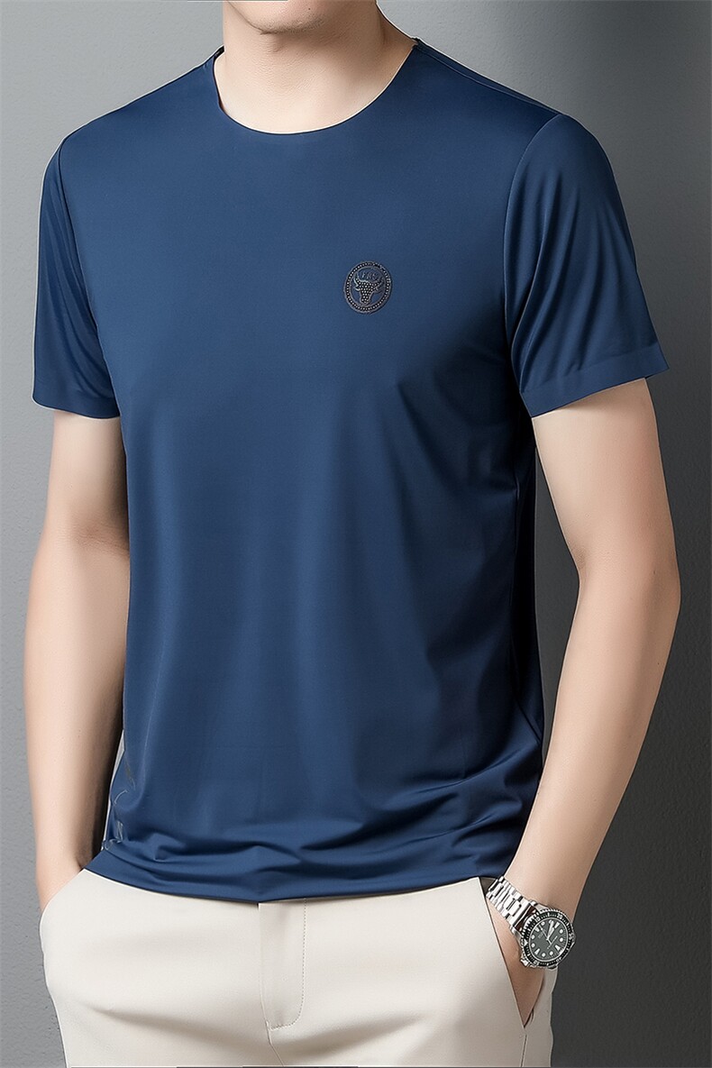 圆领短袖T恤男士上衣2023夏季新款polo衫纯色休闲百搭打底衣服潮,男装T恤,电商B212（原钱塘6029）