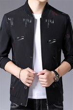 休闲印花夹克男2023春季棒球领外套中青年简约爸爸装新款茄克衫图片