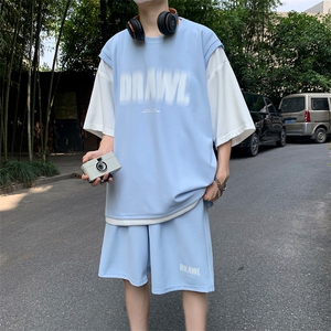 夏季五分袖T恤短袖短裤五分裤新款休闲套装潮流简约男 T1181-P43图片