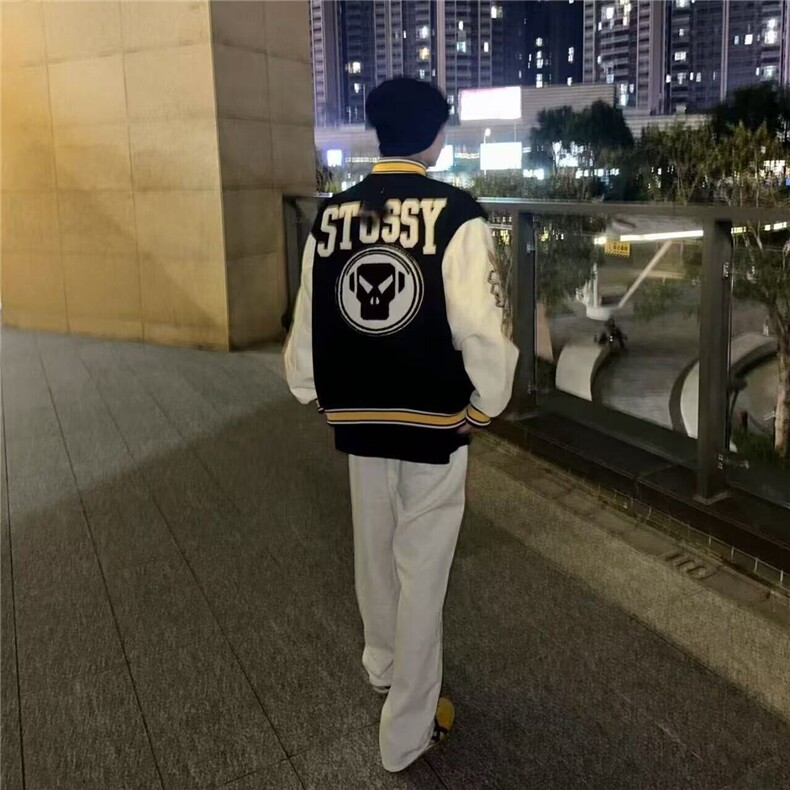 春秋新款美式高街外套棒球服拼接欧美男刺绣情侣宽松休闲夹克,男装夹克,星座506A