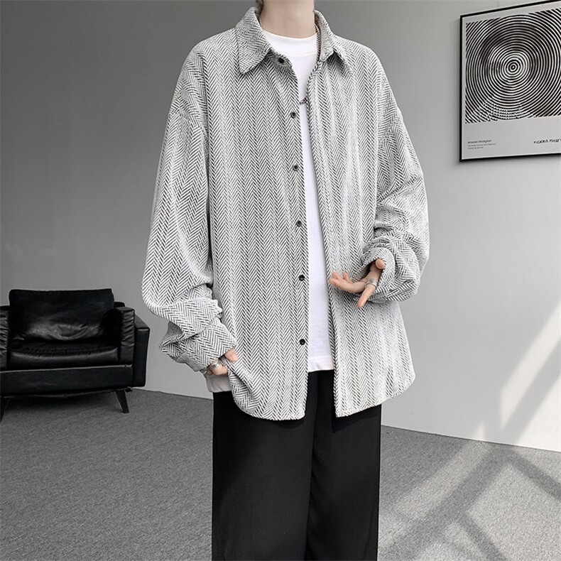 8XL-M人字纹小香风衬衫男生春秋衬衣宽松慵懒垂感外套CS29008P45,男装衬衫,电商B312