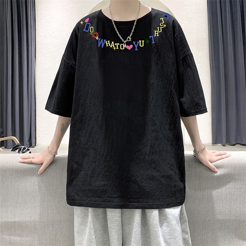 YT26381-P30亚麻短袖t恤男大码五分袖男宽松七分袖大皂风模特,男装T恤,电商A040