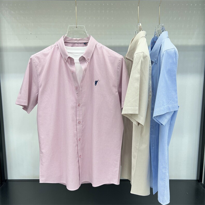 FN25057短袖衬衫2025夏季男士棉短袖衬衣刺绣保罗标纯棉衬衣,男装衬衫,钱塘207-1