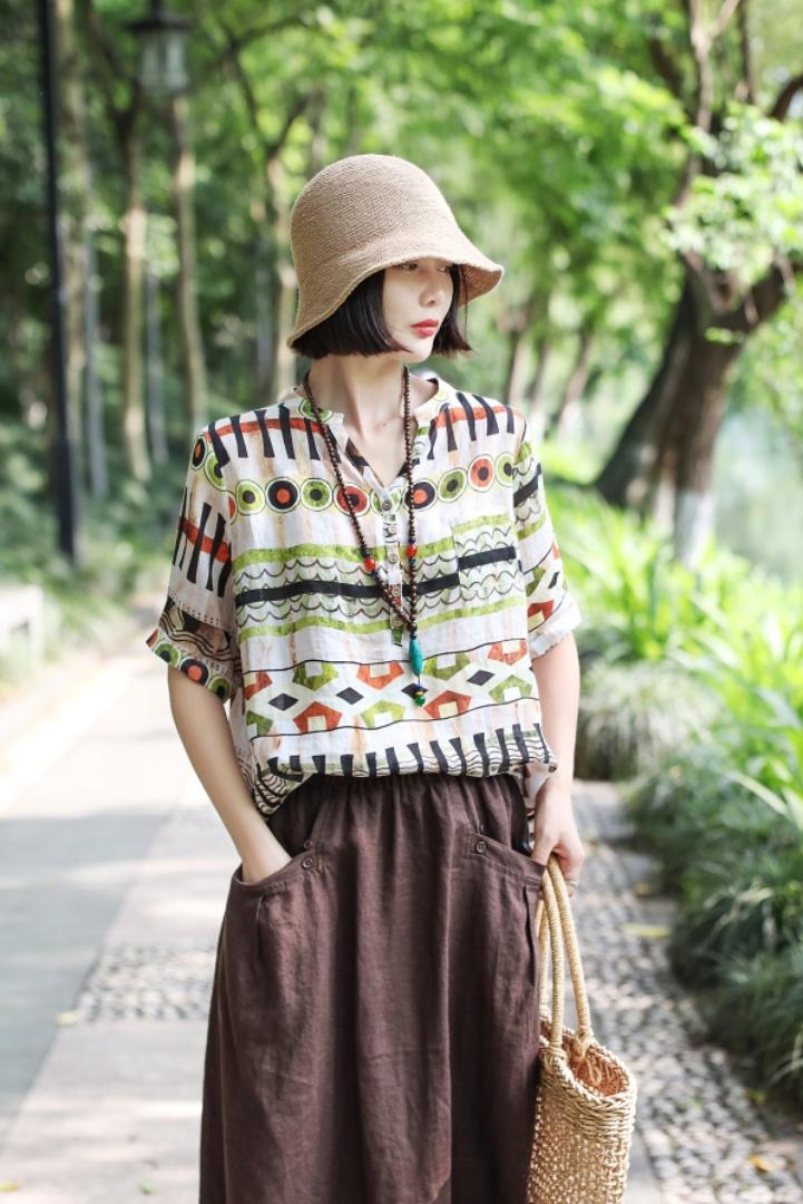 【现货】夏季新款纯苎花上衣+纯亚半裙,女装半身裙,依鼎衣典