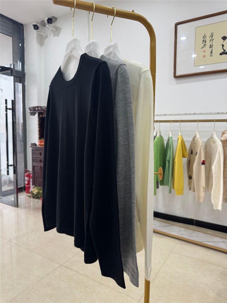 女式极简休闲松弛感圆领长袖,针织衫/毛衣,旭日羊绒