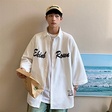 1港风发泡印花七分袖大码M-5XL中性情侣潮衬衫男QCS7010P45控69，男装衬衫，星座226-2