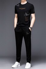 YS-X335夏季男式短袖长裤短裤三件套运动休闲套头修身T恤套装P132，男装休闲套装，电商B360