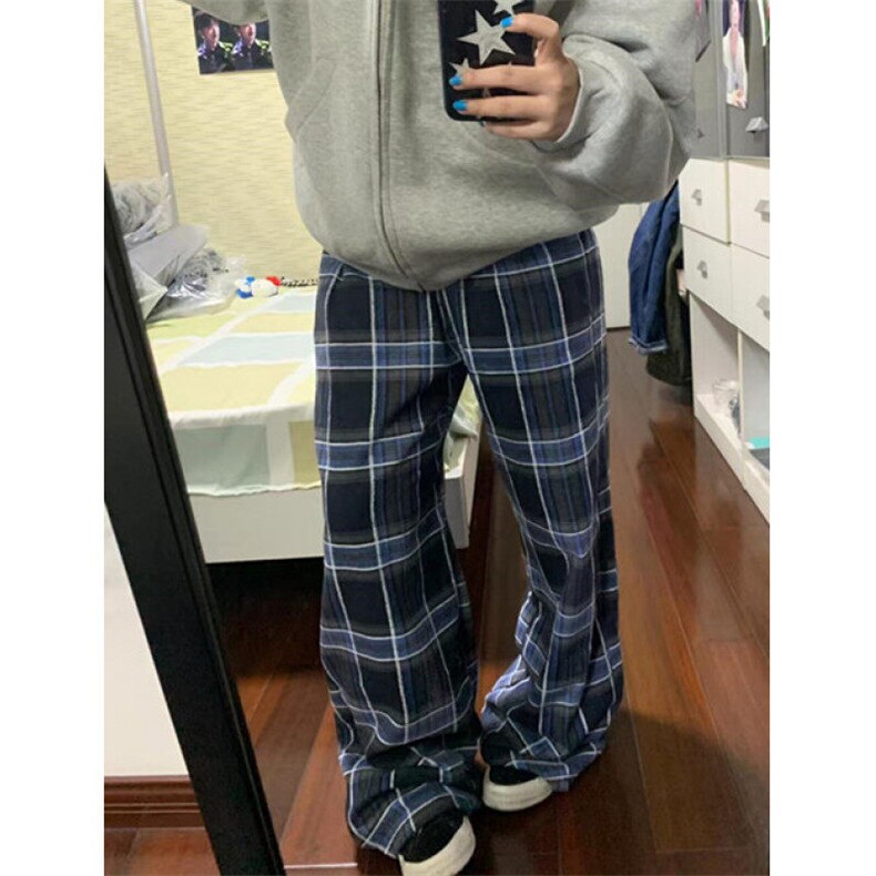 简约原宿气质文艺百搭慵懒格子休闲裤女流行日系时尚 KG11图片