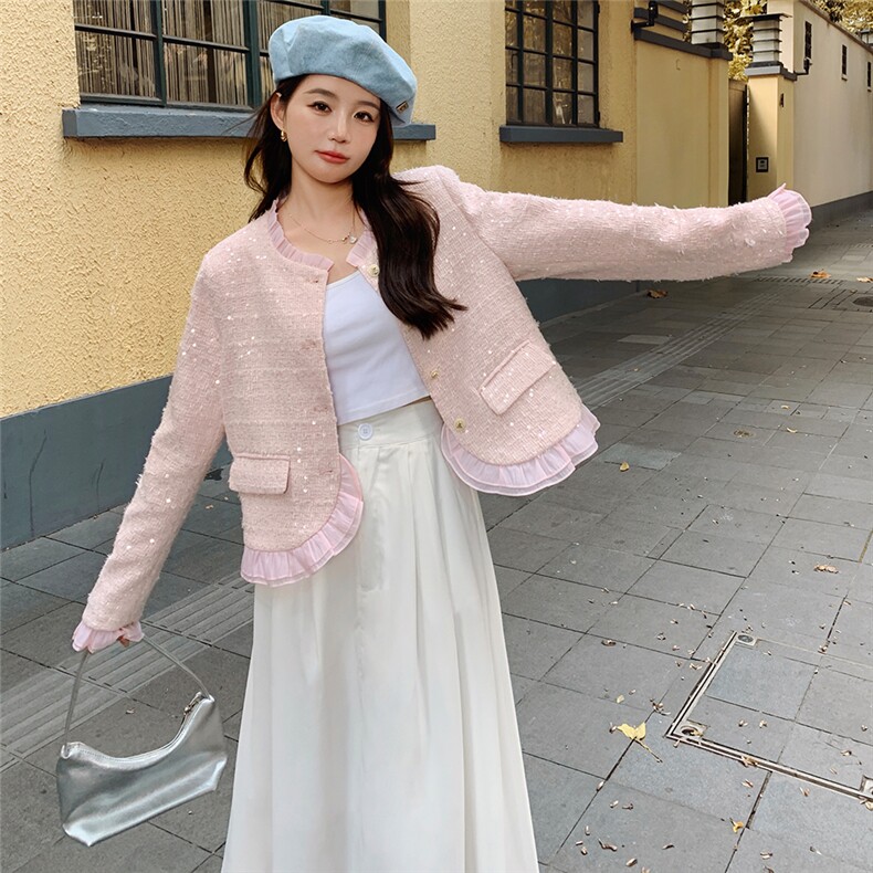 粉色法式气质小香风外套女2025春秋季新款高级感名媛显瘦短款上衣,女装短外套,浙宝305