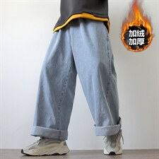 牛仔裤男款秋冬季日系直筒宽松潮牌复古大码拖地阔腿裤休闲长裤子图片