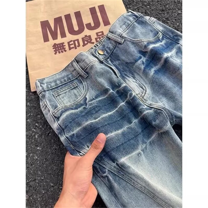 抖音高品质微喇牛仔裤男新宽松直筒休闲美式潮流长裤513CK3522P45,男装牛仔裤,星座513