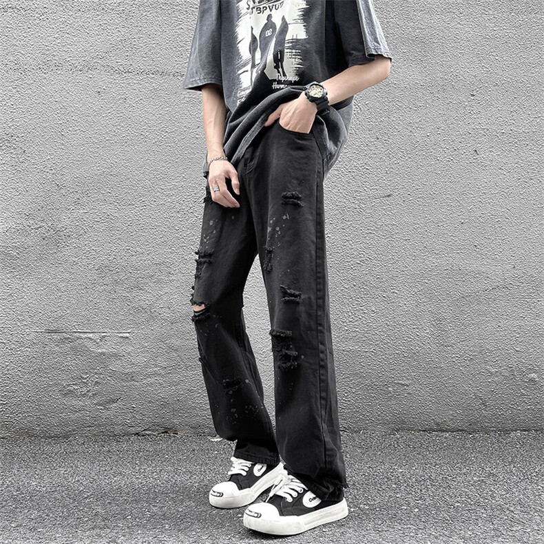 牛仔裤男夏季薄款美式高街vibe风破洞宽松休闲长裤子N0764-P43,男装牛仔裤,星座308B-1