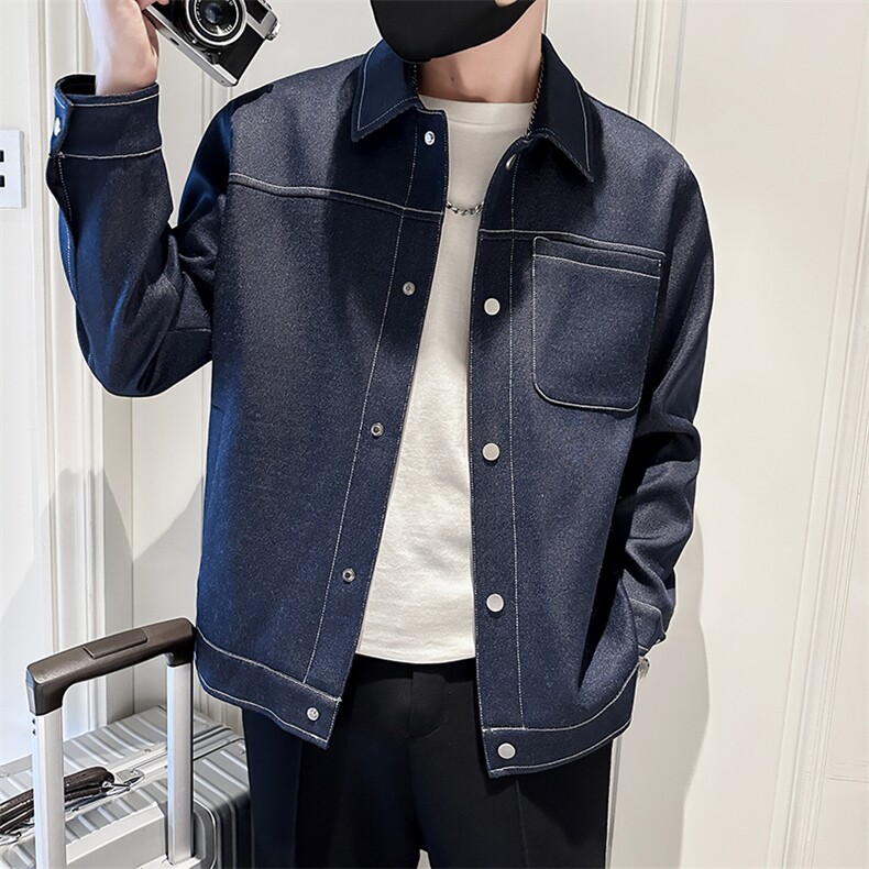 秋季轻熟抖音小伙牛仔明线纯色休闲夹克店主风A236-JK5036-P120,男装夹克,电商A236