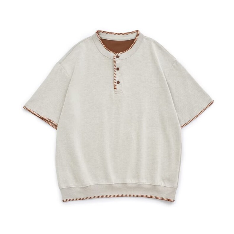 ins夏季纽扣圆领针织短袖T恤男小众设计感宽松上衣潮新款慵懒潮流，男装T恤，星座1210-1