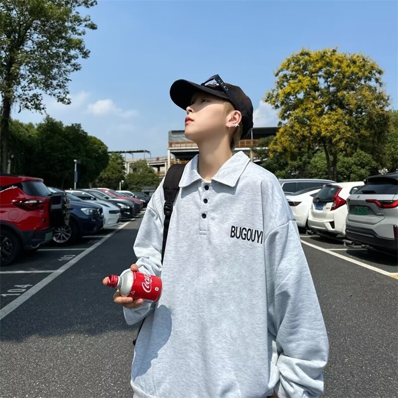 polo衫卫衣男秋季宽松潮牌高街运动上衣春秋港风ins痞帅C36-P40,男装Polo衫,星座313A-2