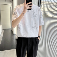夏季轻熟风圆领精品烧花休闲短袖T恤男时尚百搭打底衫T2311-P52，男装T恤，电商A413