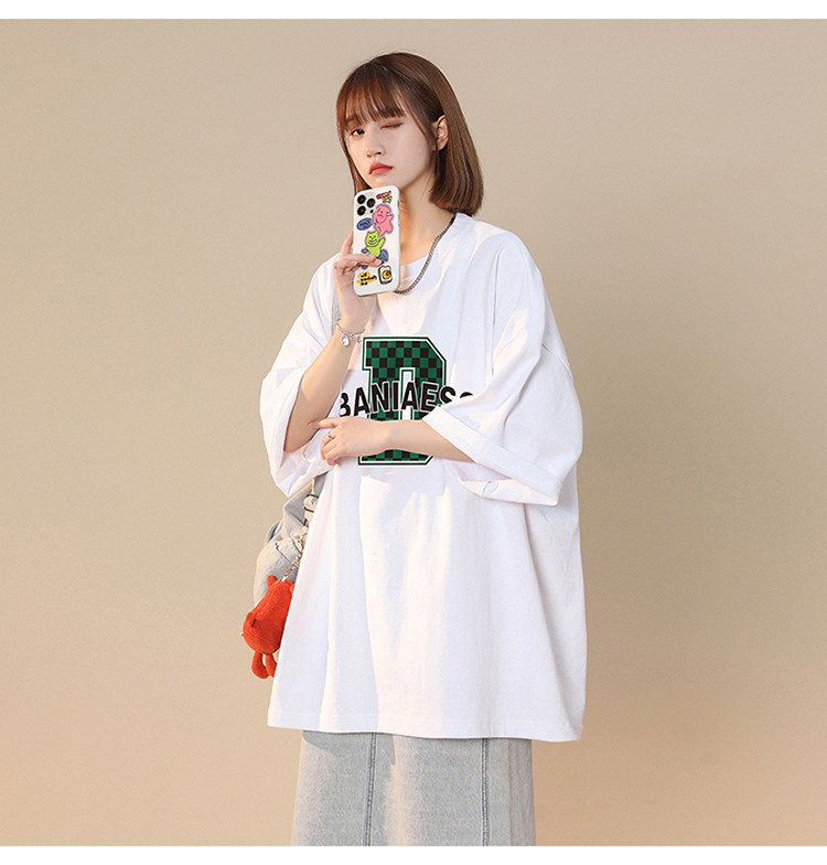 中性风2022夏季设计感字母棋盘格印花情侣T恤T1085P25控38,女装T恤,A247A