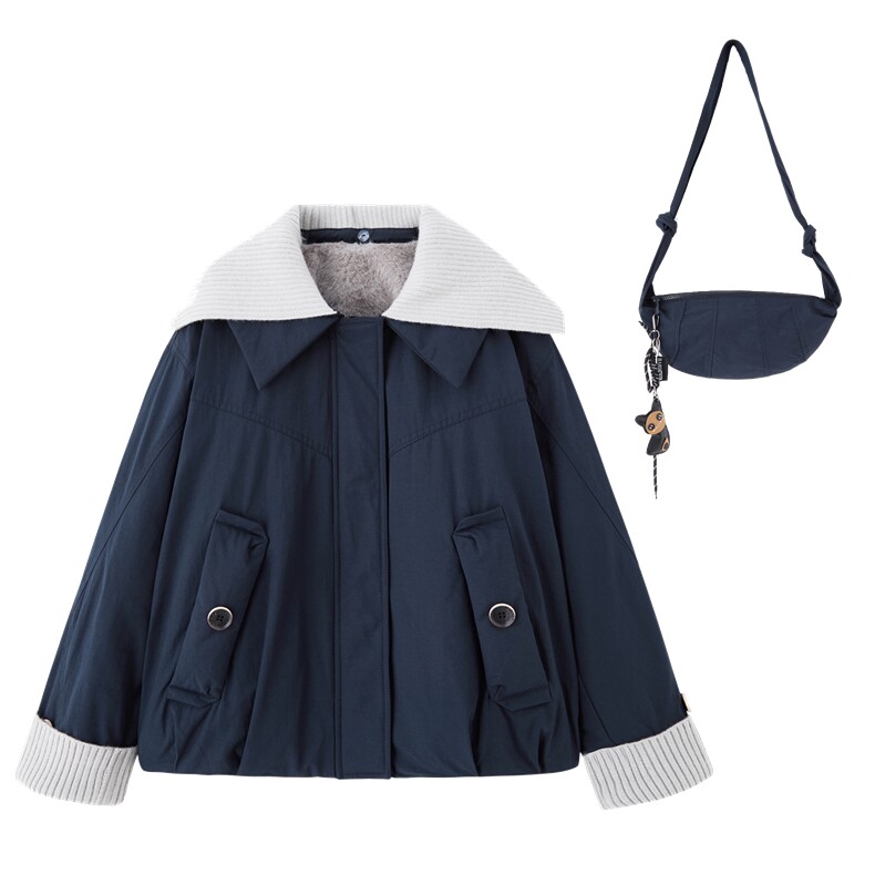 9100时尚针织拼接加绒棉衣外套（送包包）,女装棉衣/棉服,依路服饰