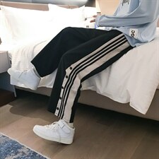 2021港风排扣裤子男直筒阔腿裤三条杠卫裤运动裤XZ207-K1017P30，男装休闲裤，星座207