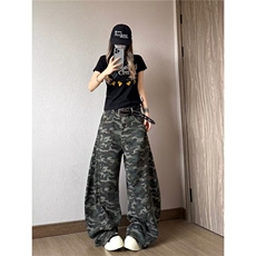 2026美式高街迷彩阔腿牛仔裤直筒显瘦拖地长裤子K83116-P45网络图，男装牛仔裤，电商B245