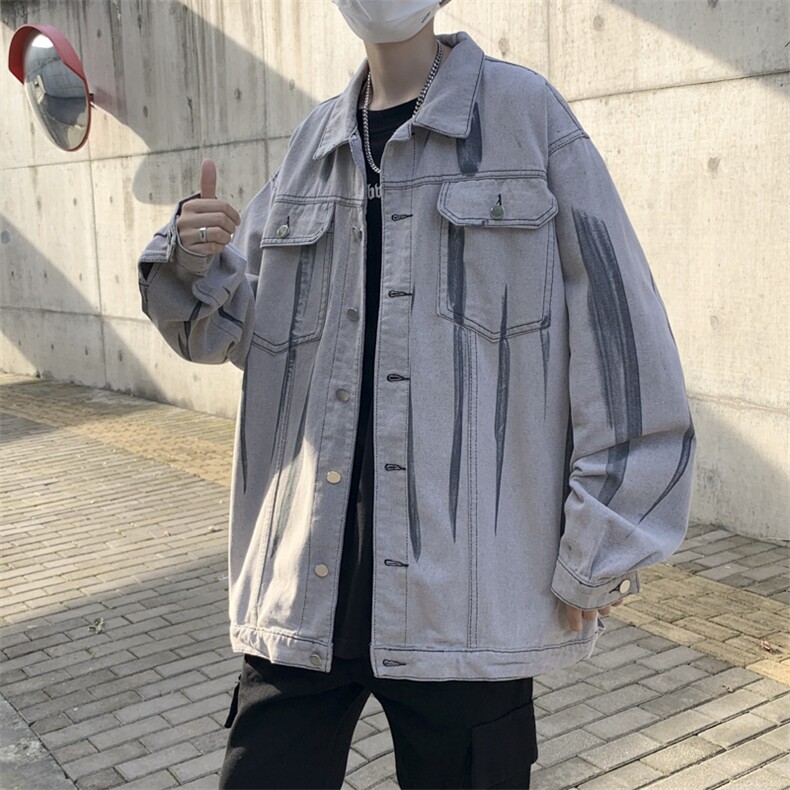 秋季ins港风水洗扎染渐变宽松休闲牛仔夹克外套男JK02099-P70图片