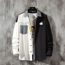 2021春秋季新款衬衫男韩版拼色休闲长袖衬衣外套DS937TP45，男装衬衫，电商A102