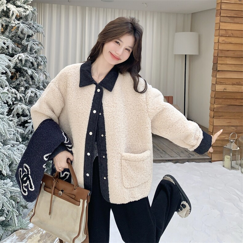 有货牛仔拼接羊羔毛外套2C090-8968-P165-K248,女装棉衣/棉服,2C090