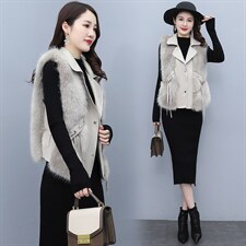 芷墨2021冬新款时尚短款小个子皮草马甲坎肩毛绒加厚保暖外搭背心，女装皮草，芷墨服饰
