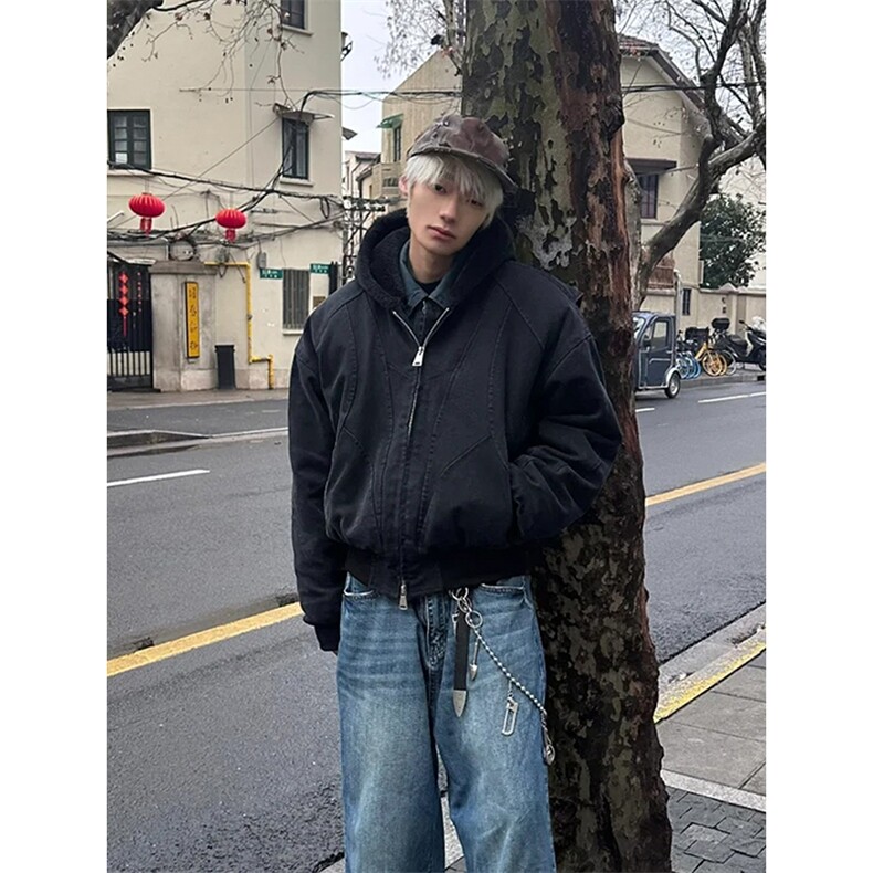 1506-1/M960421/P92男女同款潮牌黑色棉衣时尚百搭修身加厚棉衣,男装棉衣,星座1506-1