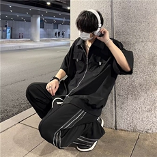 双拉链垫肩衬衫男短袖设计工装衬衣美式复古短款外套CY713-P43，男装衬衫，星座412-3