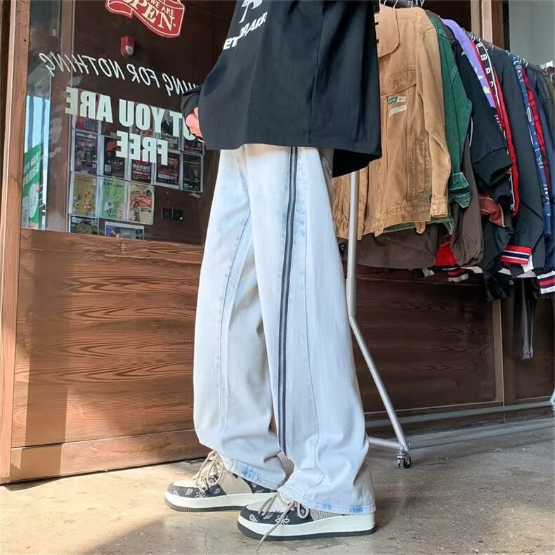 vibe风炸街男裤ins潮牌拉链牛仔裤小众设计感ootd拖地裤N5077-p50,男装牛仔裤,星座1008-1