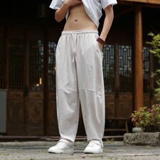 2026夏装新款汉服唐装风透气凉爽棉麻休闲裤A057-K381-P45，男装民族服装，电商A057B