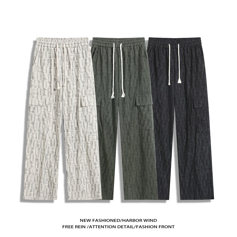 抖音品质新款扎染格子口袋设计宽松休闲裤B315-K25321-特p35控68,男装休闲裤,电商B315