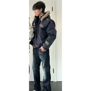 1506/180/P76美式复古勋章连帽毛领可拆卸棉服图片