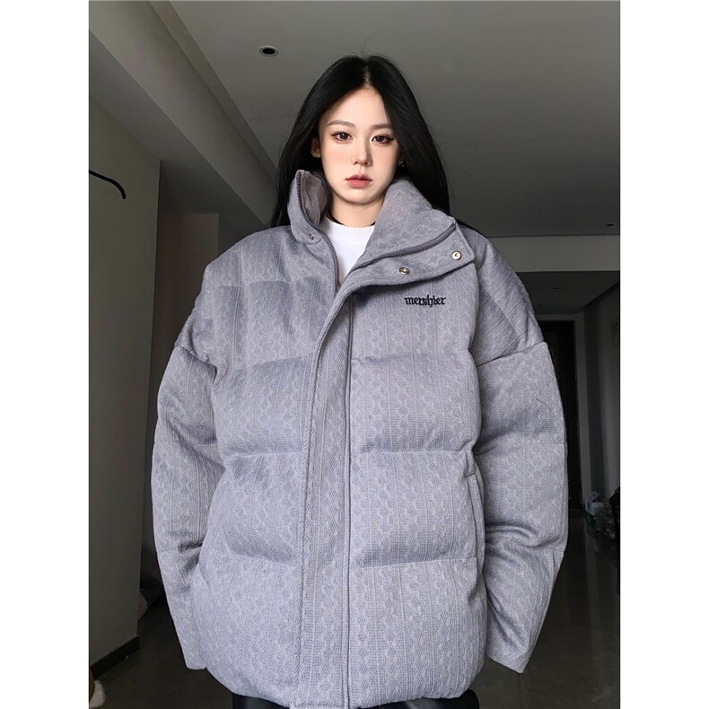 冬季复古立领保暖宽松情侣款简约纯色加厚面包服棉袄JKM28图片