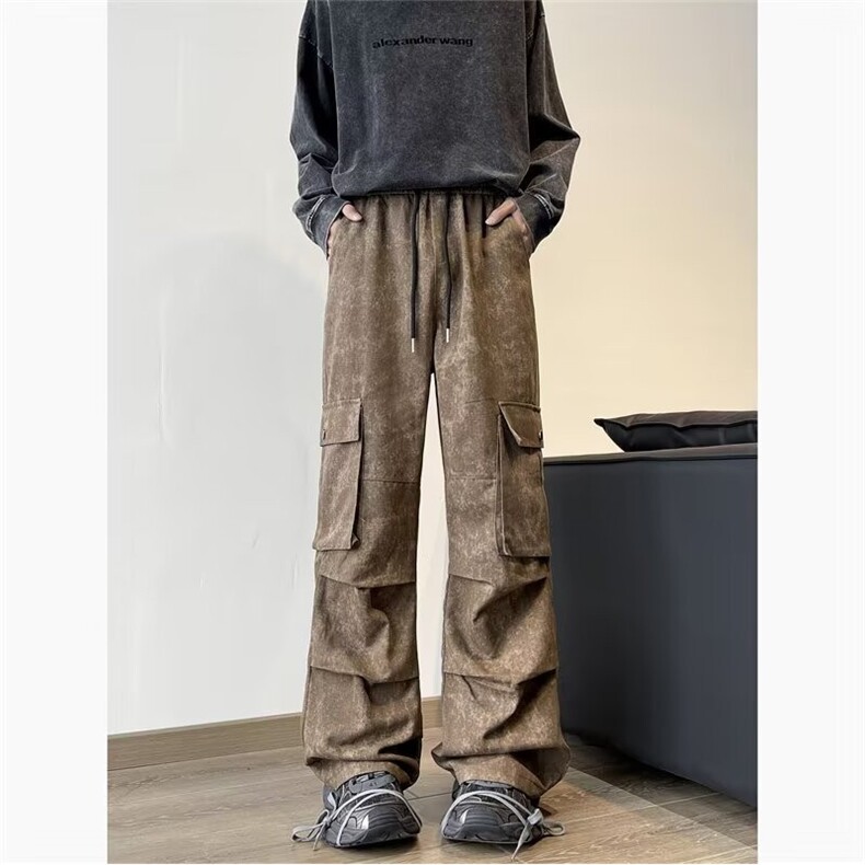 CL9939-P52咖啡色迷彩大口袋工装裤男夏季潮牌直筒宽松休闲裤,男装休闲裤,电商C233