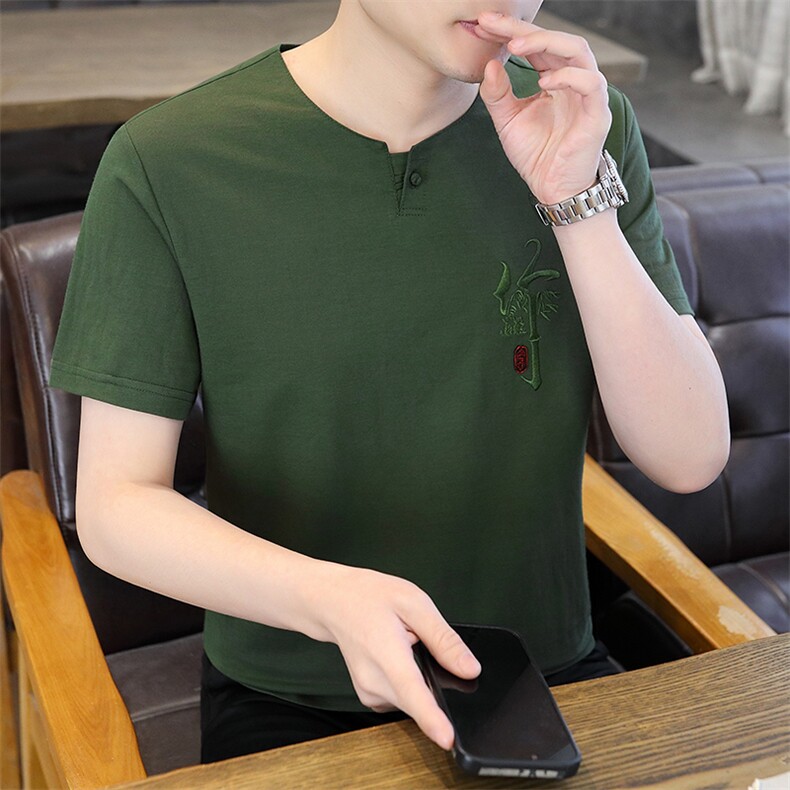 2025夏季棉麻透气清凉男士风盘扣短袖休闲T恤上衣XF9802-P50,男装T恤,星座1105-3
