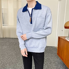 轻熟风冬新款撞色polo风针织衫毛衣男休闲上衣外穿卫衣MZ965-P56，男装针织衫/毛衣，星座412-3