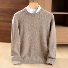 高品质软糯100羊毛衫男加厚圆领毛衣中年男士针织打底保暖秋冬，男装羊毛衫，鹿一羊绒