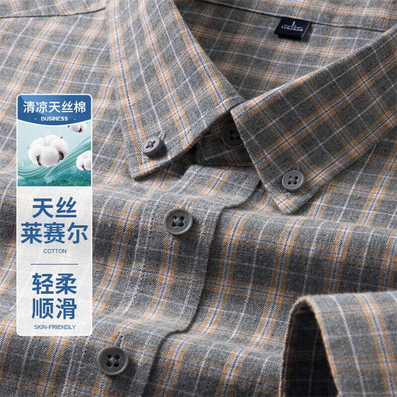 春秋季男士纯棉抗皱长袖衬衫格纹宽松休闲时尚全棉衬衣男装品端,男装衬衫,钱塘6003（原4033）