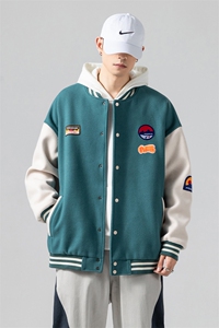 2024冬款棒球服无影墙boy拼接呢料贴布标加棉加厚棉服J67201-P105图片