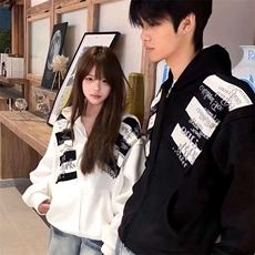 高品质春装新款美式高街潮牌解构设计休闲连帽卫衣男女慵懒风外套，女装短外套，电商A486-1