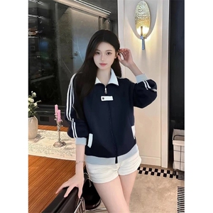 抖音得物品质秋冬美式高街重磅结构拼接织带翻领卫衣夹克外套W113图片
