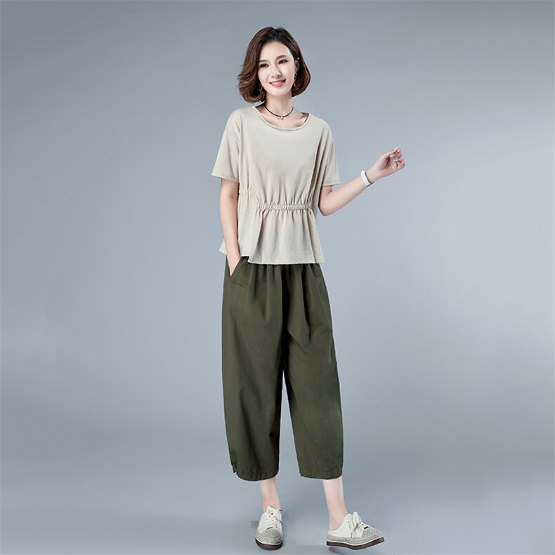 2021年夏季新款T恤女短袖+哈伦裤子套装女休闲两件套装裤子洋气图片