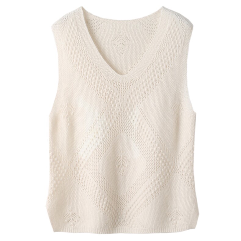 鼓波菱形马甲2024年秋季套头V领时尚气质针织衫，女装背心吊带，片语羊绒
