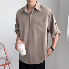 现货衬衫男短袖韩版七分袖衬衣轻熟痞帅夏季冰丝上衣WLC5677-P35，男装T恤，星座1008