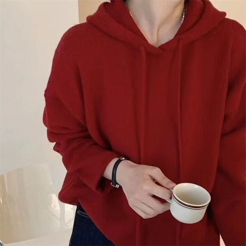 连帽纯色长袖时尚气质简约百搭套头显瘦针织衫，女装针织衫/毛衣，萱芳婷羊绒